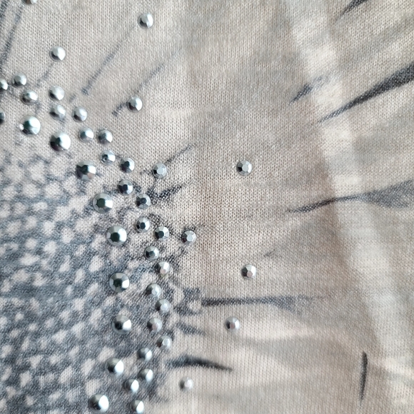 Faded Glory peach cap sleeve butterfly screen print tee w/rhinestone details Med - Picture 5 of 9